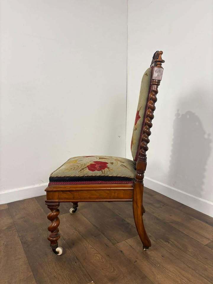 Victorian Walnut Prayer Chair With Tapestry Upholstery photo vintage