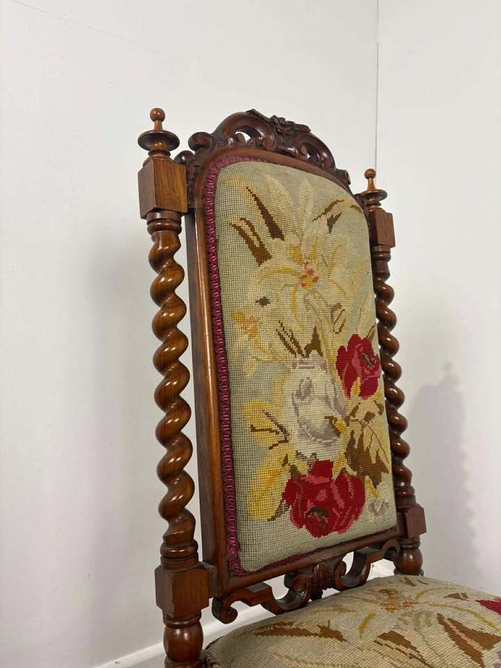 photo for sale Victorian Walnut Prayer Chair With Tapestry Upholstery