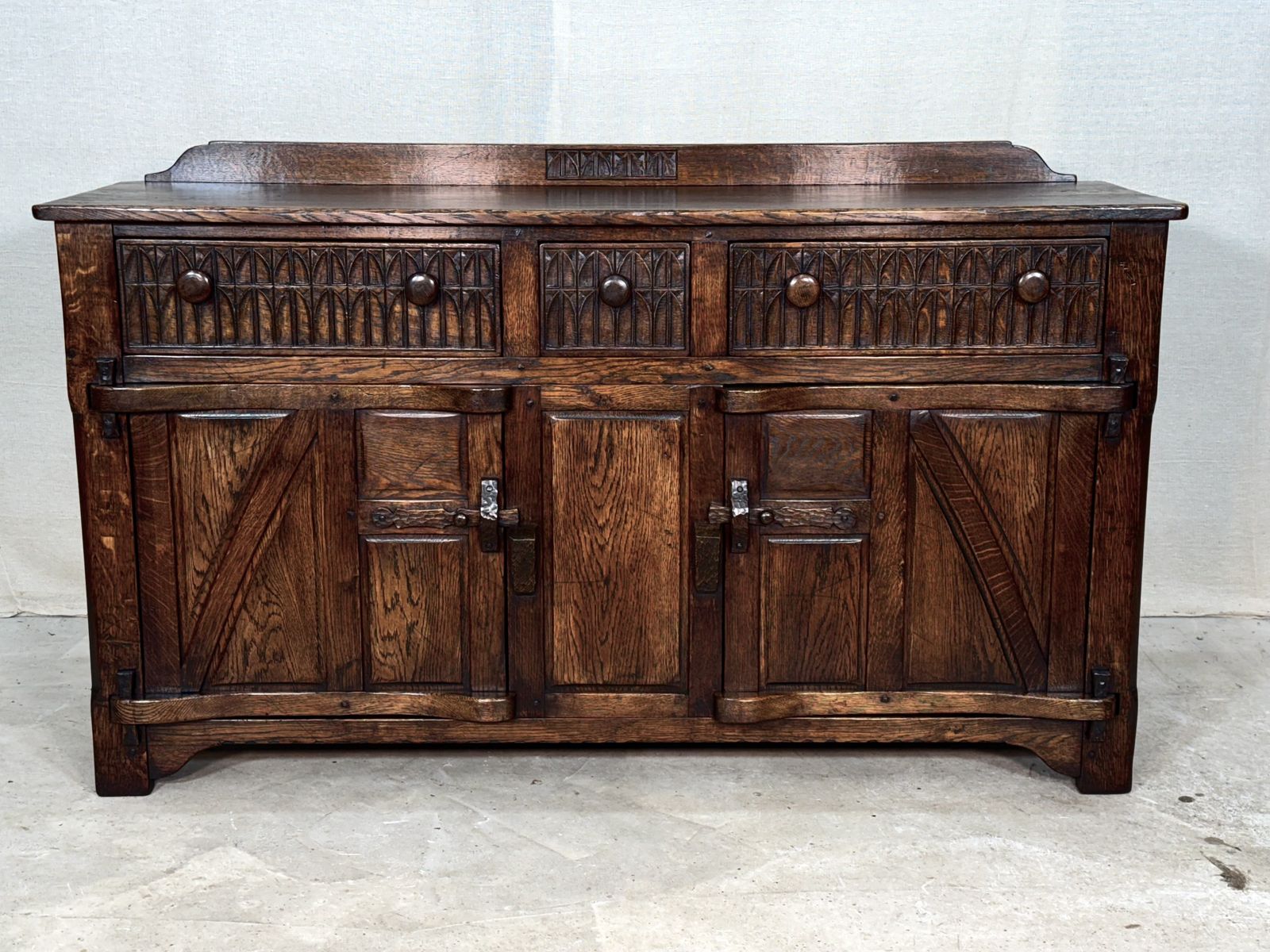 photo furniture A Nigel Rupert Griffiths Monastic Carved Oak Dresser Base / Sideboard / Cabinet / Cupboard