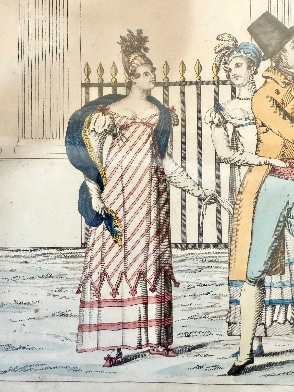 Antique Very Early 1800 French Empire Regency Etching Hand Coloured Original Frame And Glass Caricature Publication British French Paris photo 300.0