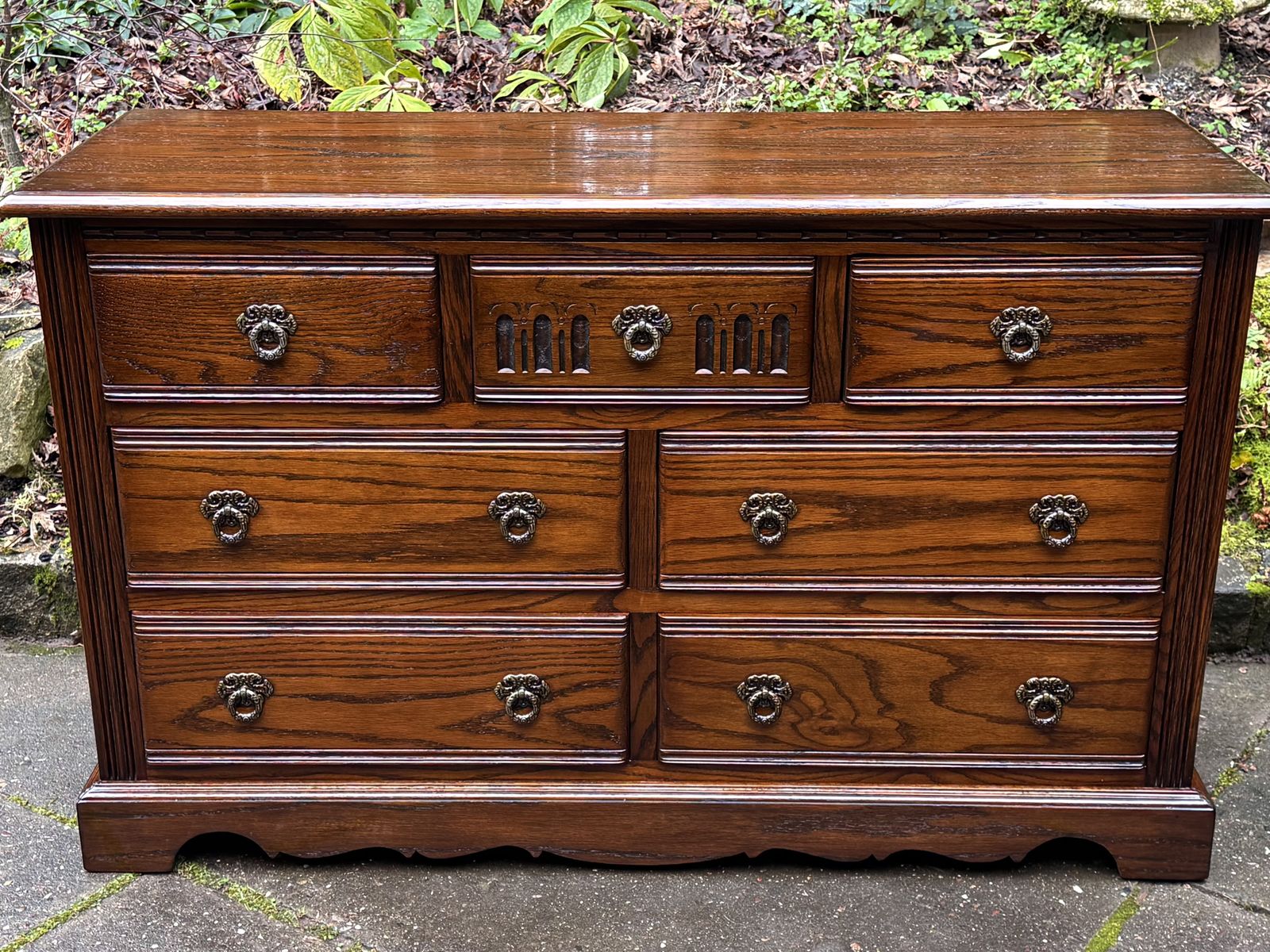 A Wood Brothers Old Charm Carved Light Oak Long Chest Of Drawers / Sideboard / Dresser Base