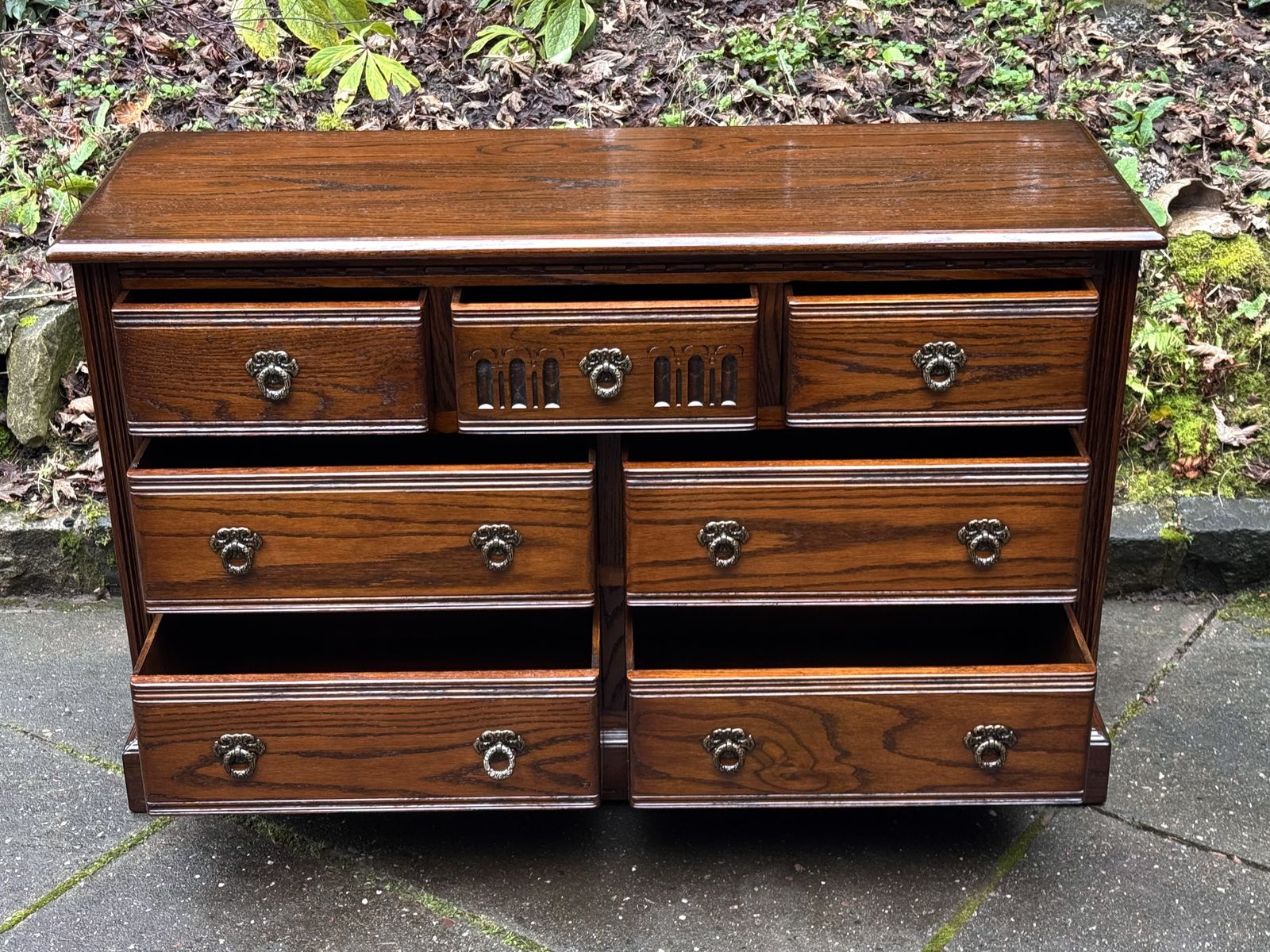 A Wood Brothers Old Charm Carved Light Oak Long Chest Of Drawers / Sideboard / Dresser Base photo Furniture