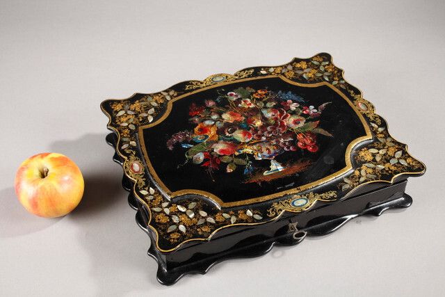 Papier Maché And Mother Of Pearl Card Box Napoleon III photo for sale