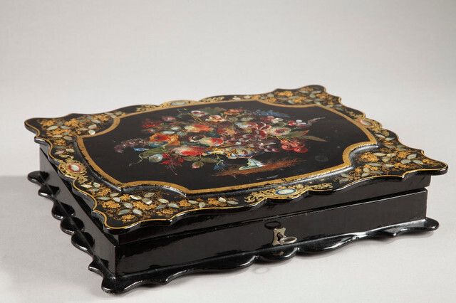Papier Maché And Mother Of Pearl Card Box Napoleon III photo Home Decor