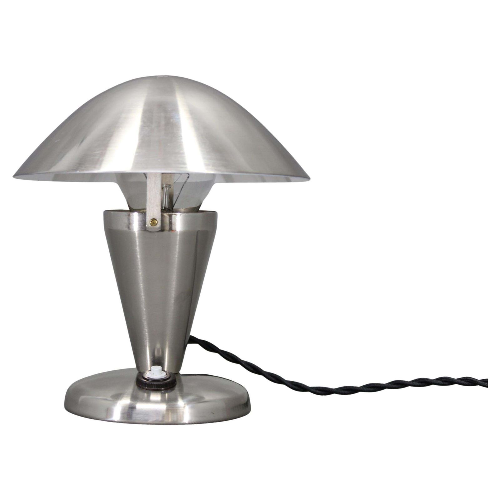 Czechoslovak Art Deco Chrome Table Lamp With Metal Shade, 1930s