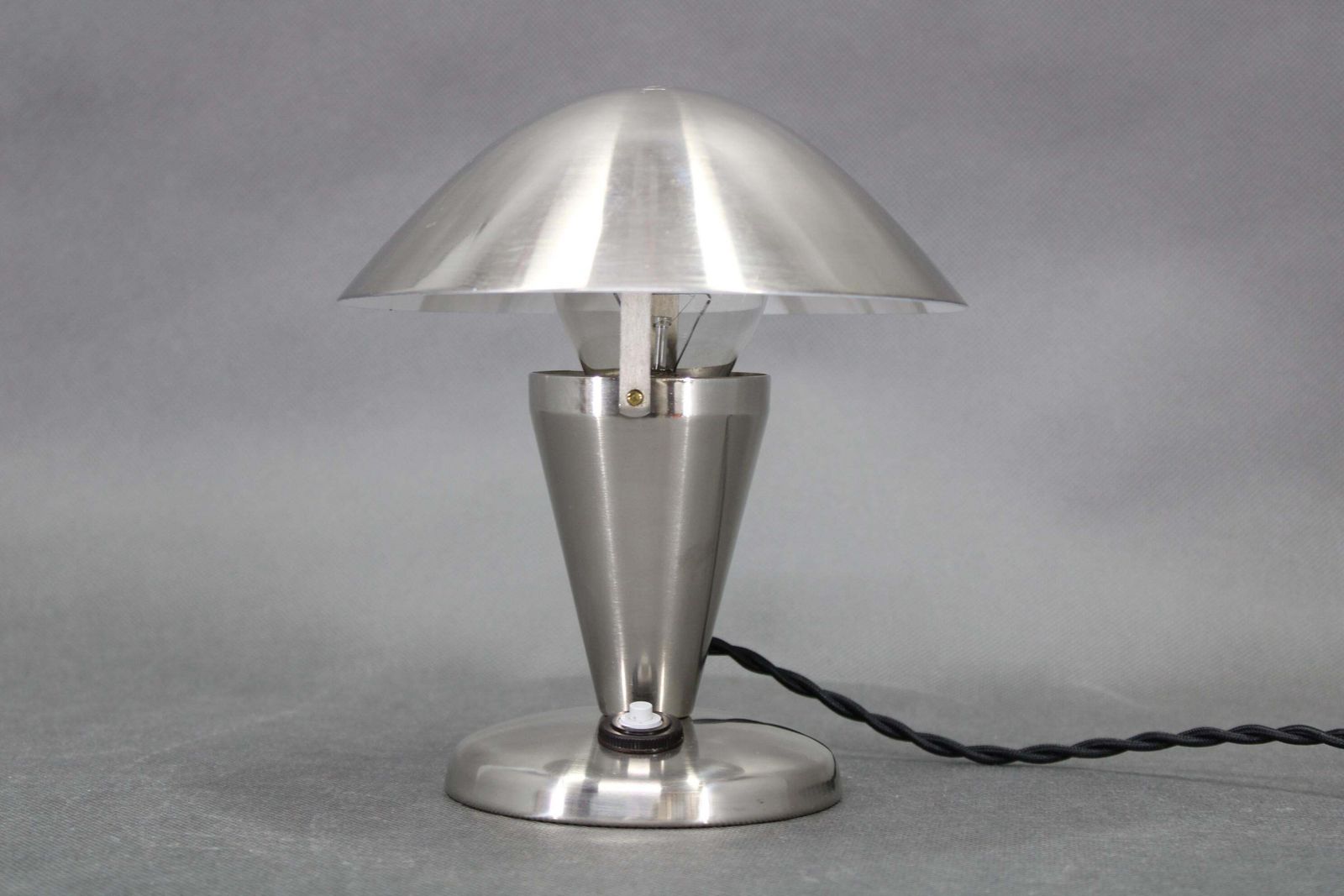 Czechoslovak Art Deco Chrome Table Lamp With Metal Shade, 1930s photo furniture