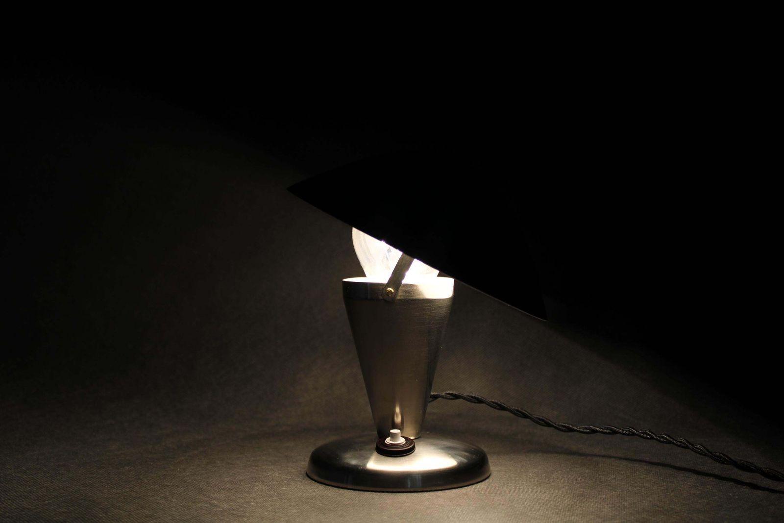 Lighting Czechoslovak Art Deco Chrome Table Lamp With Metal Shade, 1930s photo