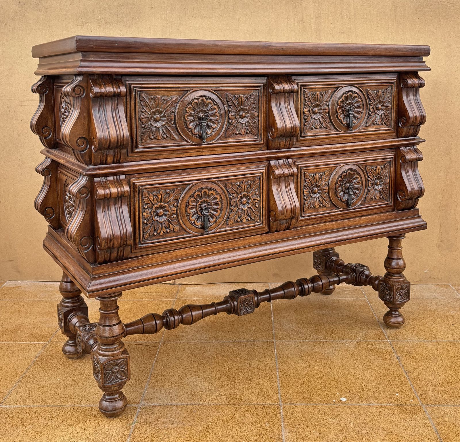 Spanish Baroque Revival Walnut Chest Of Drawers, Late 19th Century photo Furniture