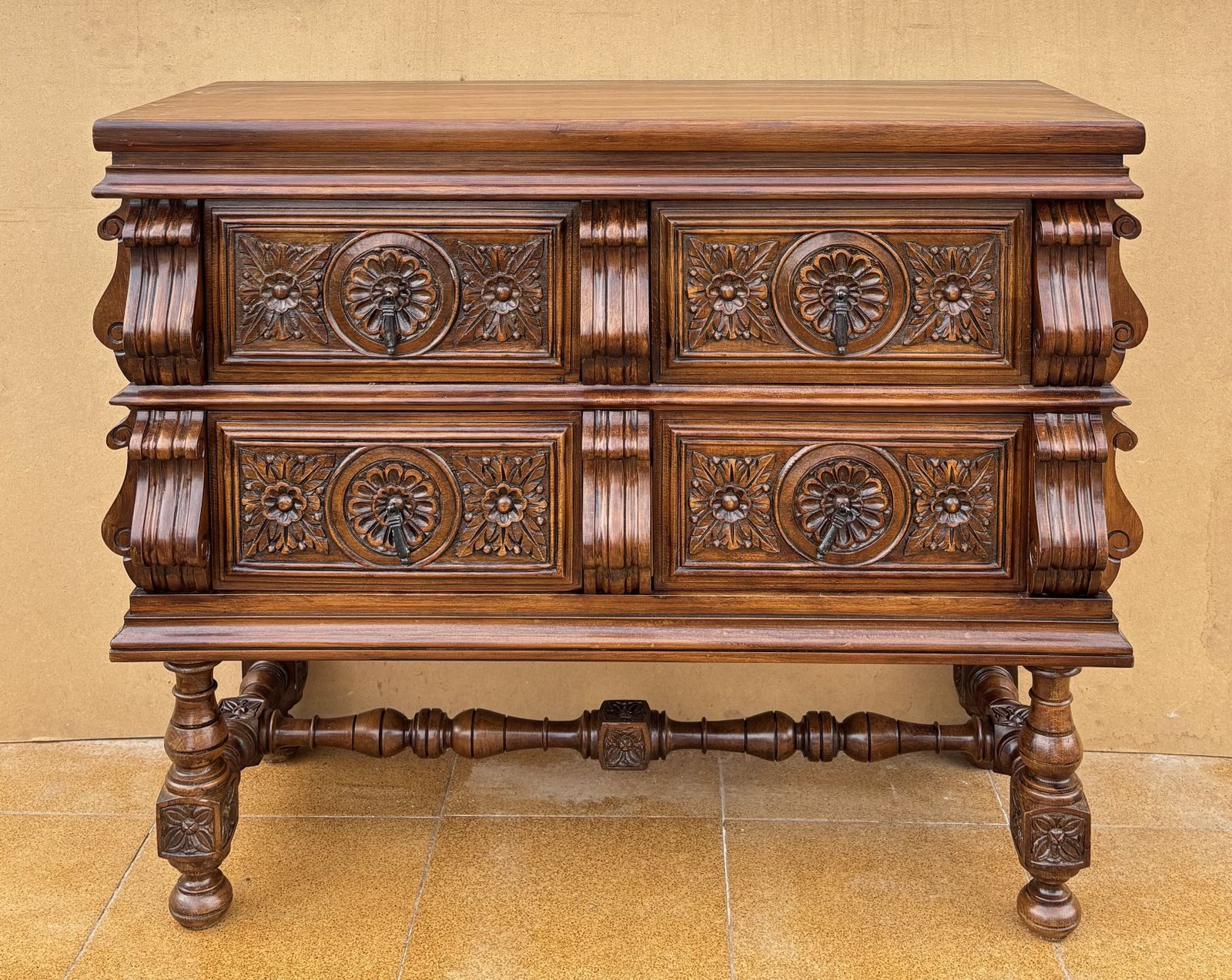 2900.0 Spanish Baroque Revival Walnut Chest Of Drawers, Late 19th Century photo
