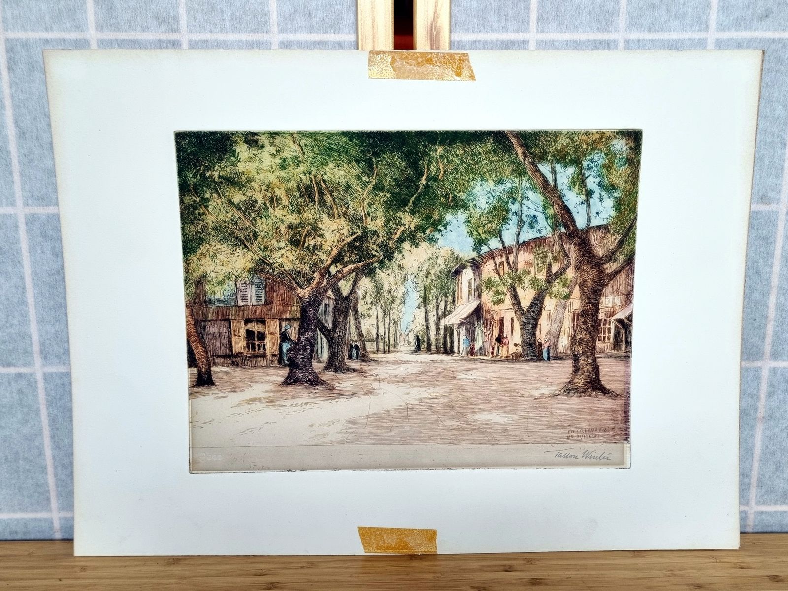 Vintage Coloured Etching Artwork, Pencil Signed William Tatton Winter Rba, Near Avignon French Scene, Early 1900s Print Tresques France