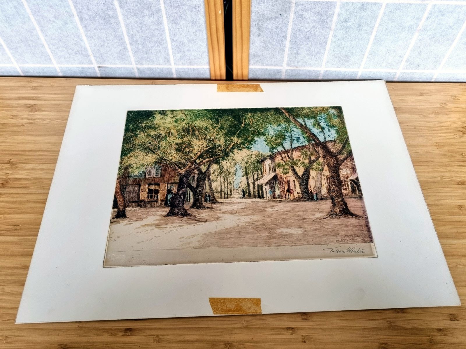 Vintage Coloured Etching Artwork, Pencil Signed William Tatton Winter Rba, Near Avignon French Scene, Early 1900s Print Tresques France photo Art