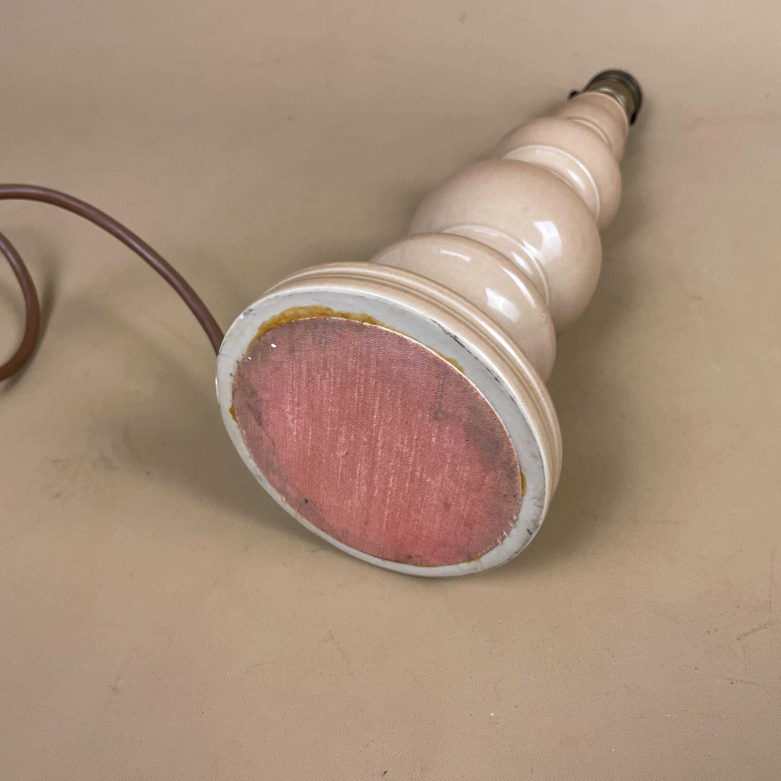 Ceramic Lamp Light Bedside Table Bauble Round Vase Beige Heavy Light Antique Brass Gold Trims Medium Vintage Bulbous Shape Stacked photo buy