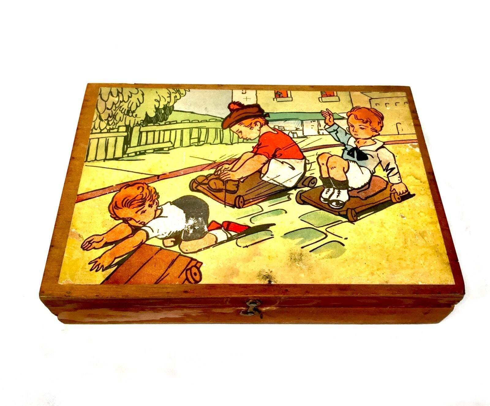 Antique French Wooden Childs Cube Puzzle / Complete / Original Box Papers C.1930 photo furniture