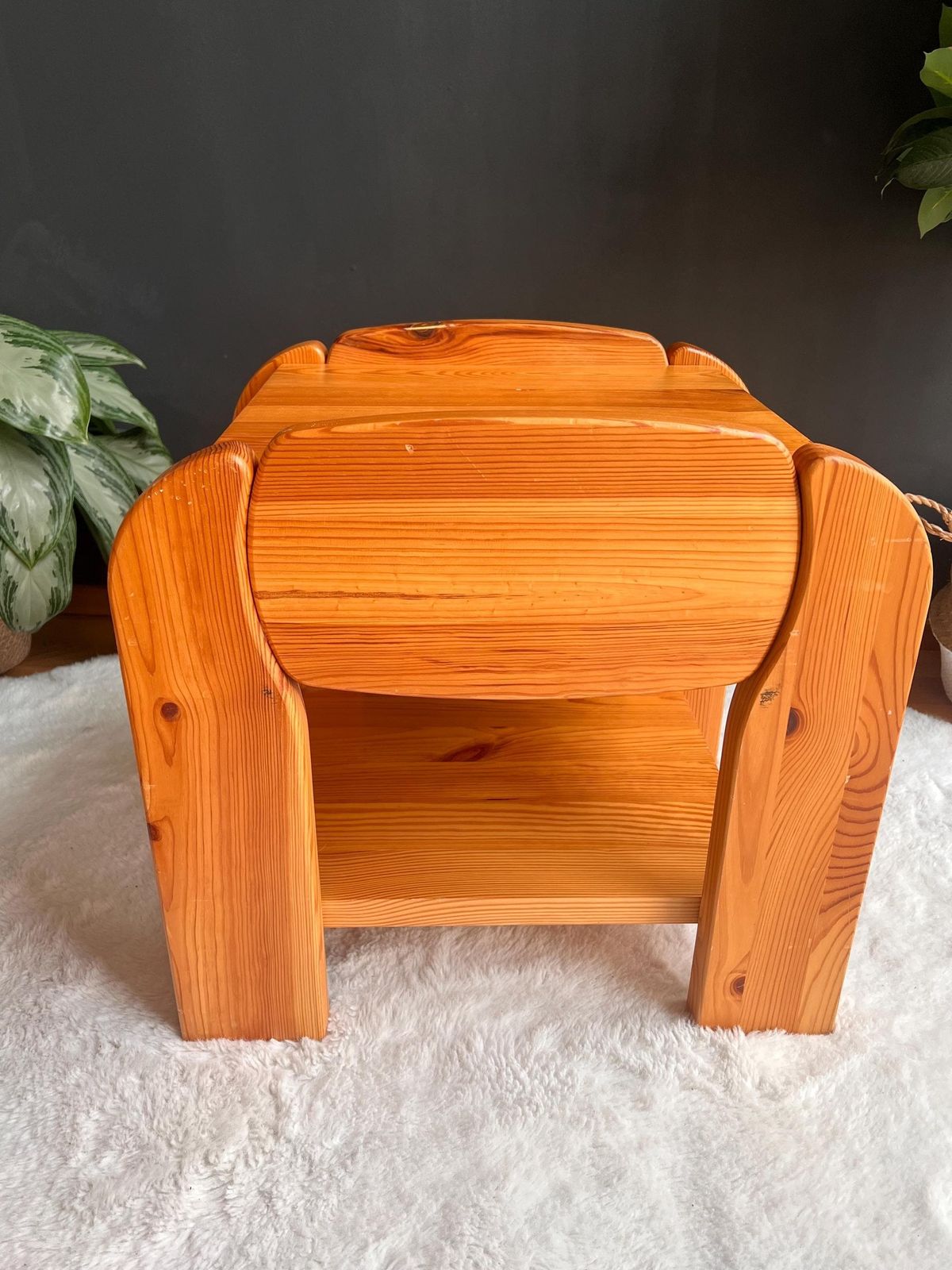 photo for sale Vintage 70s Scandinavian Style Pine Nightstands   Pair Of Chunky Solid Wood Bedside Tables   Mid Century Modern Furniture