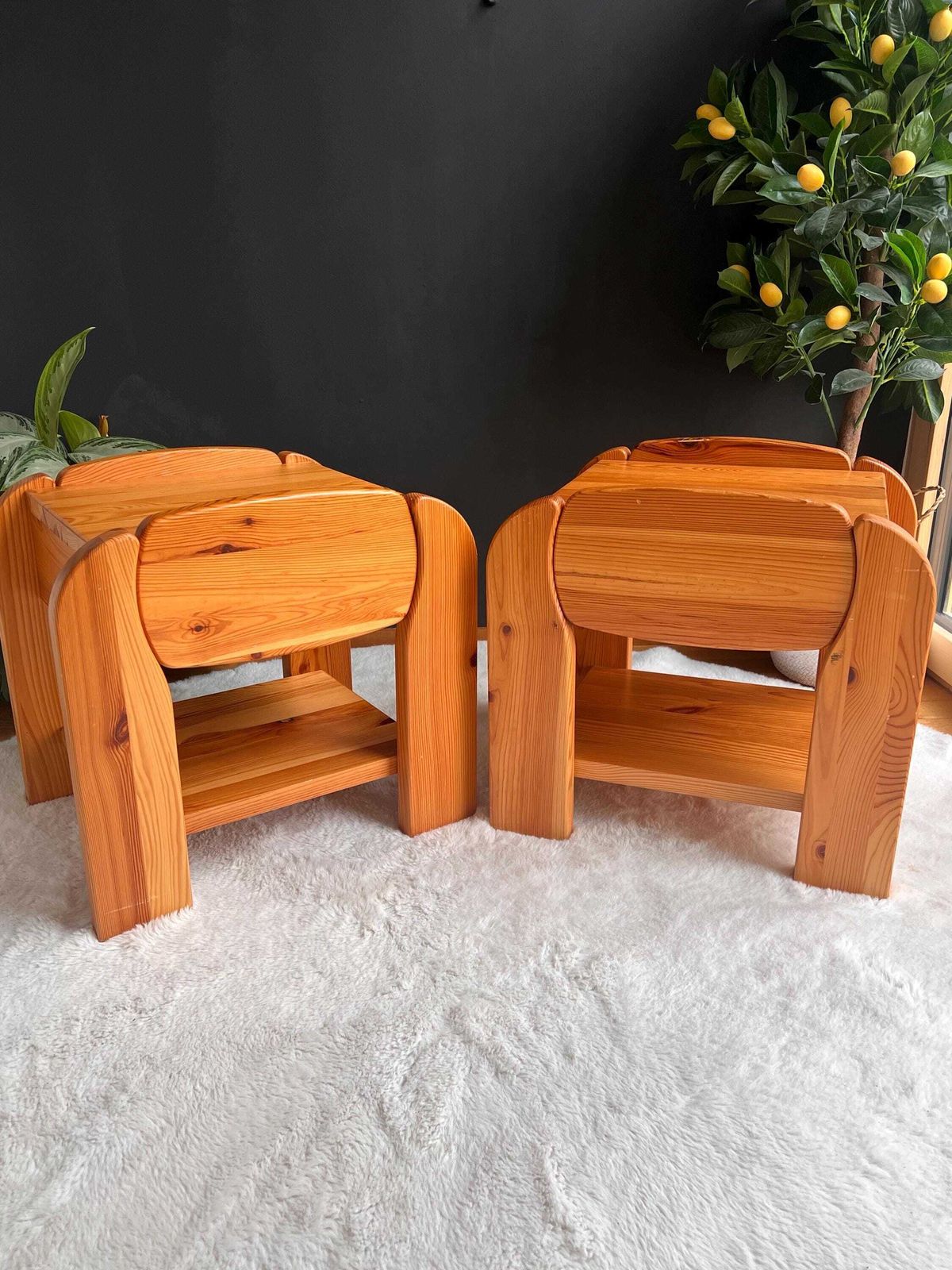 photo buy Vintage 70s Scandinavian Style Pine Nightstands   Pair Of Chunky Solid Wood Bedside Tables   Mid Century Modern Furniture
