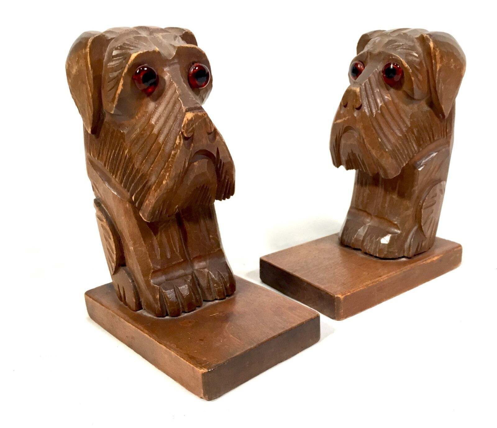 Vintage Pair Of Scottish Terrier Wooden Bookends / Scottie Dogs Book Ends