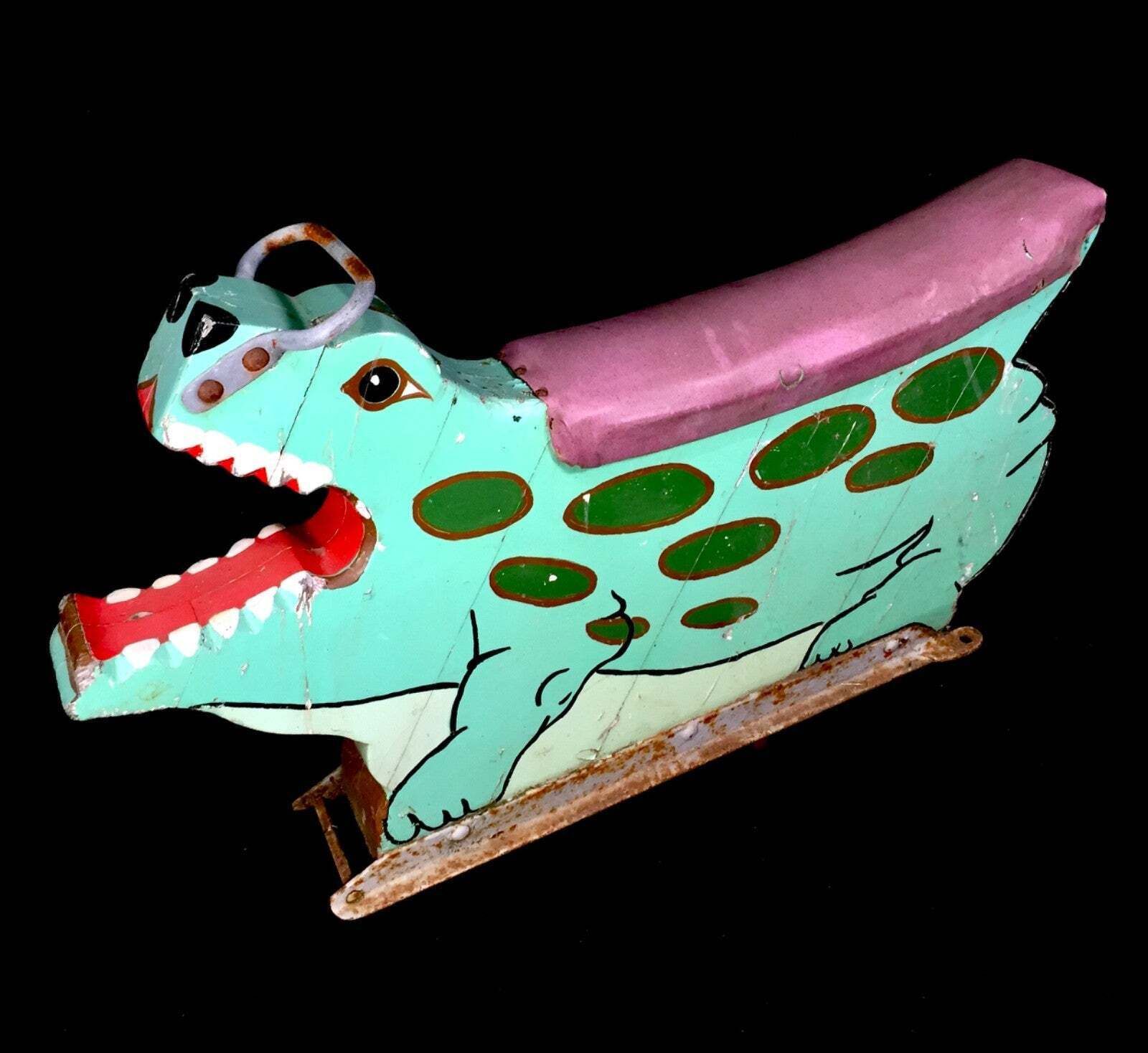 Antique Hand Painted Salvaged Fairground Carousel Animal Crocodile Figure Ride photo furniture