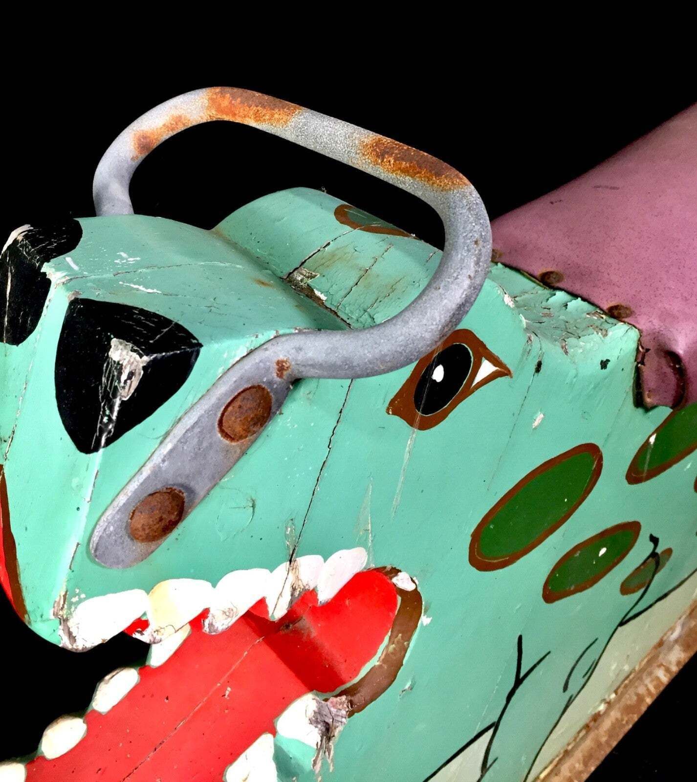 Antique Hand Painted Salvaged Fairground Carousel Animal Crocodile Figure Ride photo 449.0