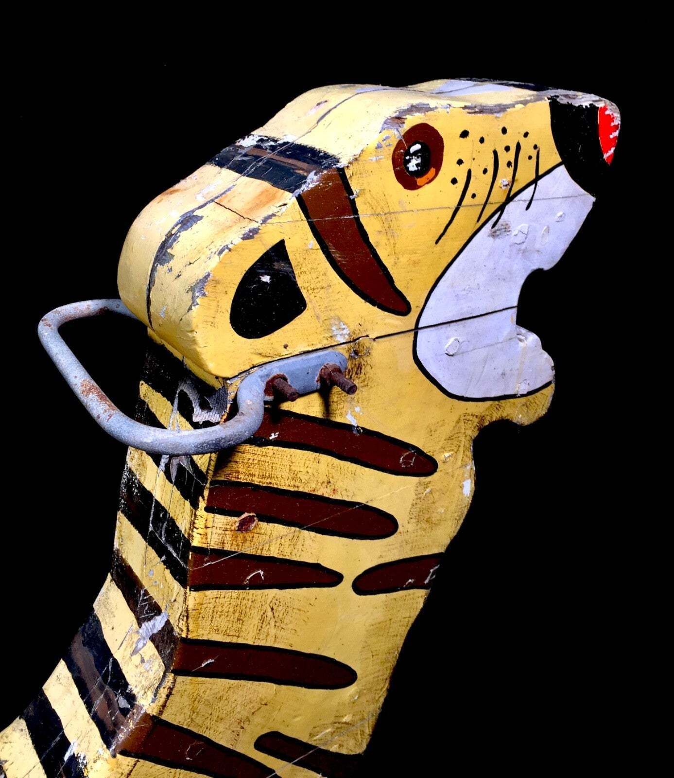 Antique Hand Painted Salvaged Fairground Carousel Animal Tiger Figure Ride photo for sale