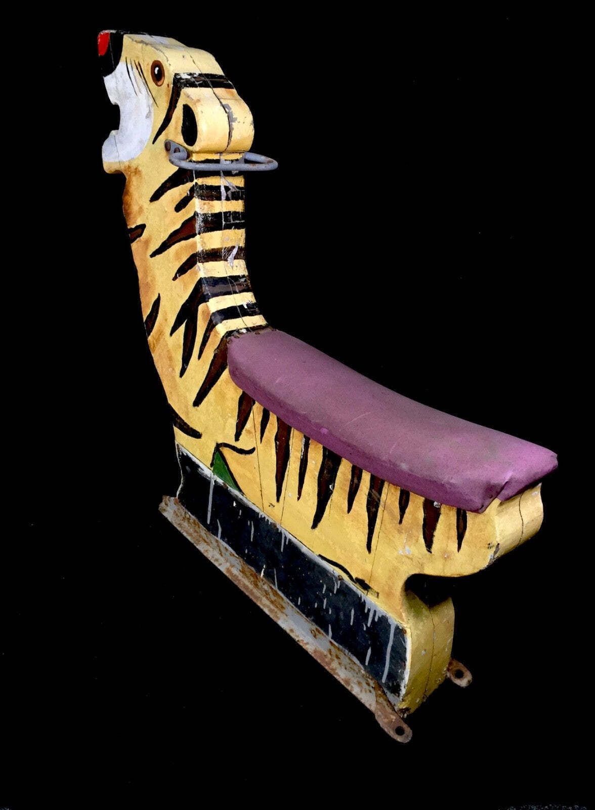 Antique Hand Painted Salvaged Fairground Carousel Animal Tiger Figure Ride photo 449.0