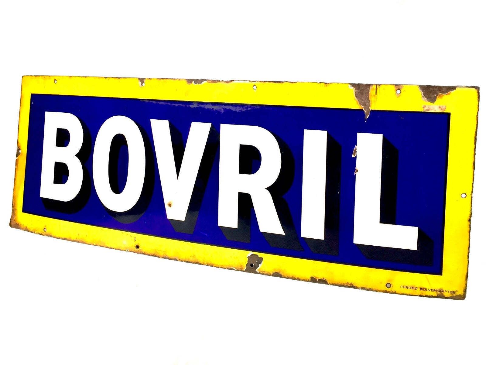 Antique Advertising Early 20th Century Bovril Enamel Sign Blue & Yellow C.1930 photo furniture