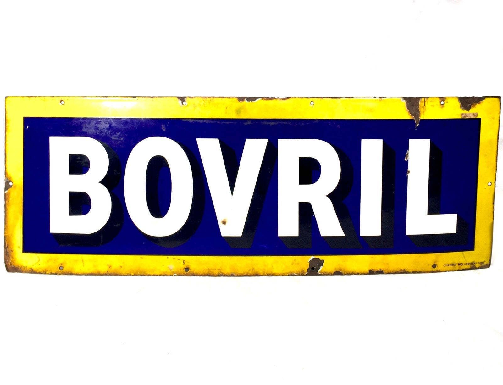 Antique Advertising Early 20th Century Bovril Enamel Sign Blue & Yellow C.1930 photo buy