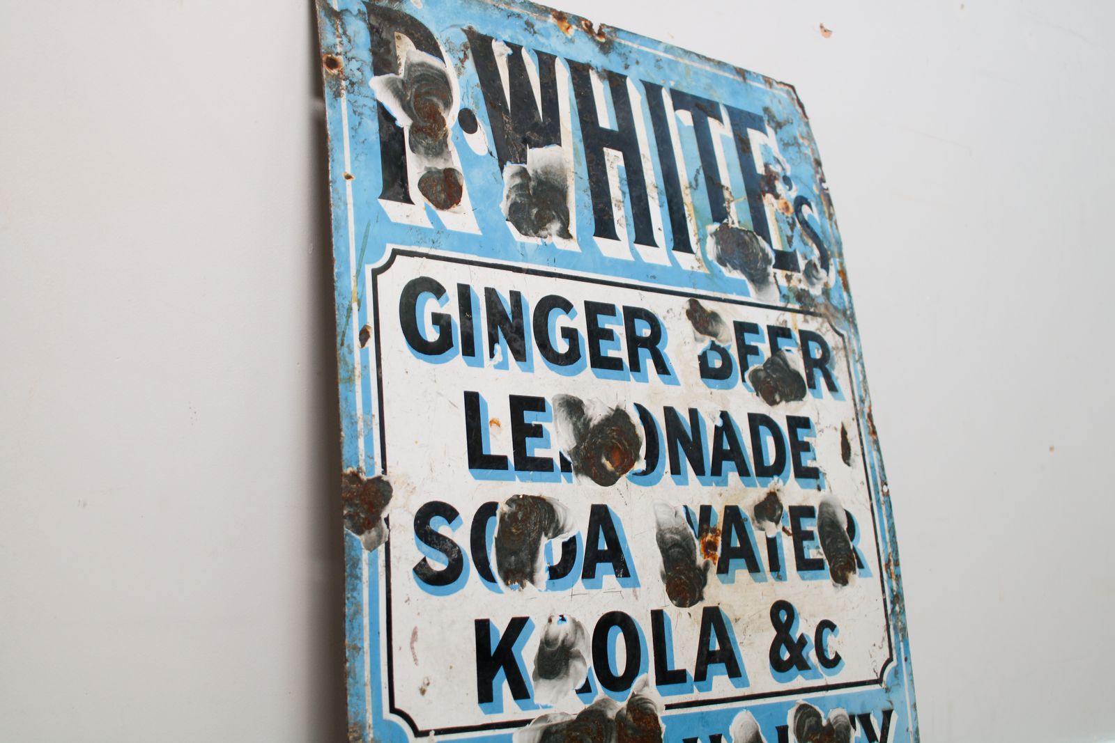 A Vintage Mid Century R.Whites Enamel Drinks Advertising Sign photo Home Decor
