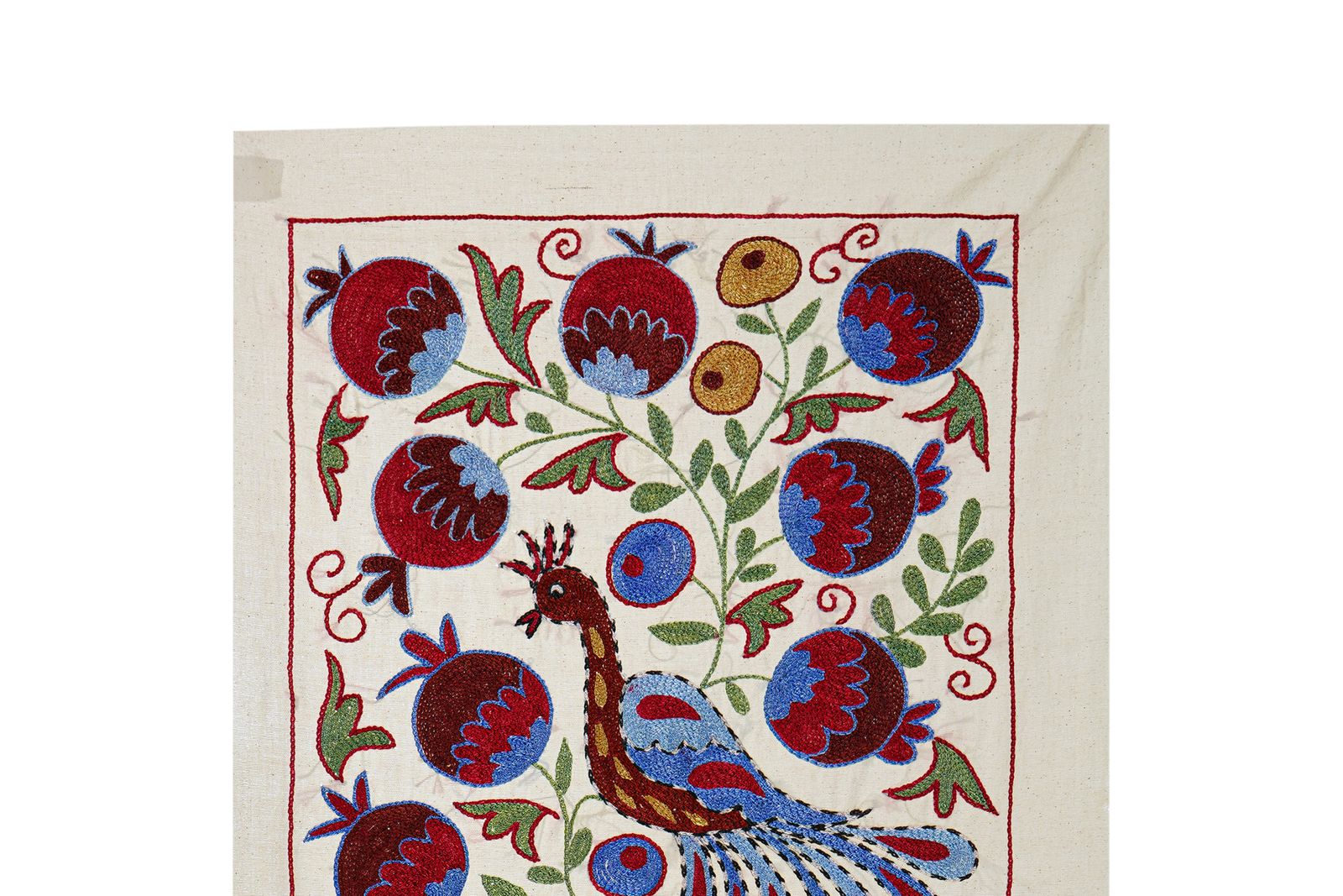 Pomegranate & Peacock Suzani Wall Art, Colorful Uzbek Textile, Boho Decor 1'6'' X 3' photo furniture