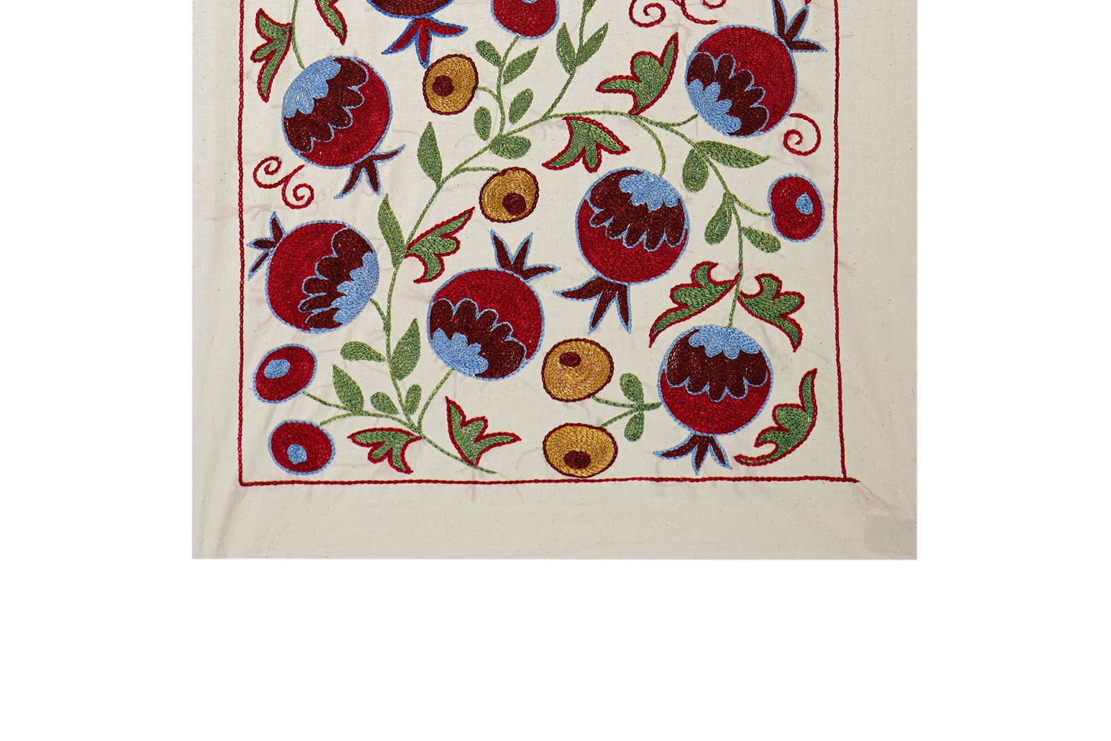 Pomegranate & Peacock Suzani Wall Art, Colorful Uzbek Textile, Boho Decor 1'6'' X 3' photo for sale