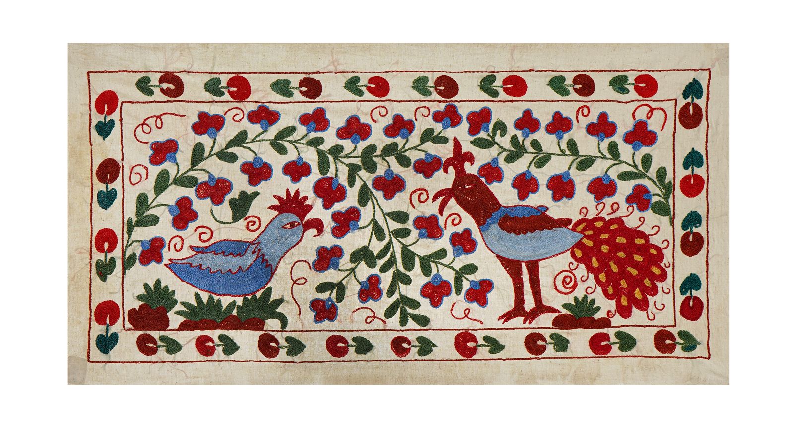 Ethnic Suzani Peacock Decor   Colorful Pictorial Cotton Tapestry 1'6'' X 3'1''