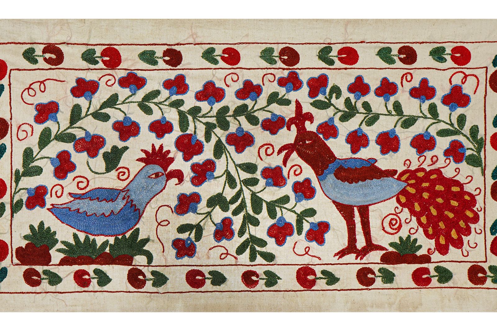 Ethnic Suzani Peacock Decor   Colorful Pictorial Cotton Tapestry 1'6'' X 3'1'' photo Textiles
