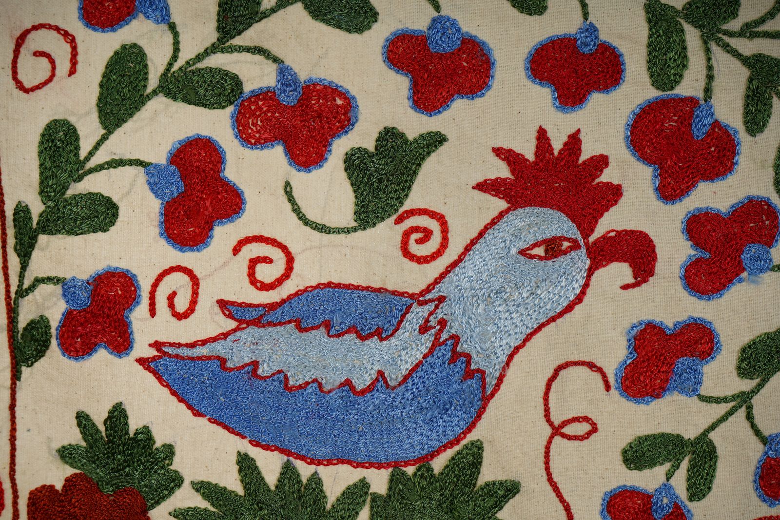 Ethnic Suzani Peacock Decor   Colorful Pictorial Cotton Tapestry 1'6'' X 3'1'' photo vinterior