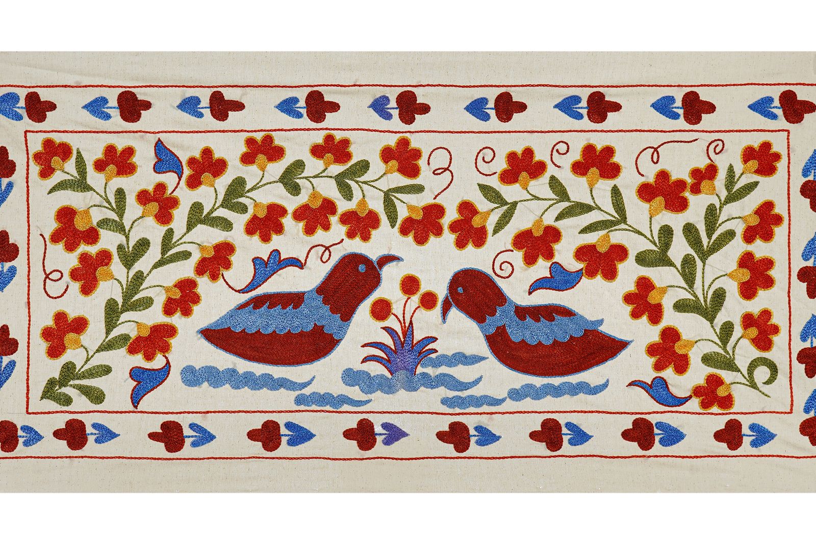 Unique Figural Suzani Throw | Bird Or Duck Motif Square Boho Wall Decor 1'6'' X 3'2'' photo furniture