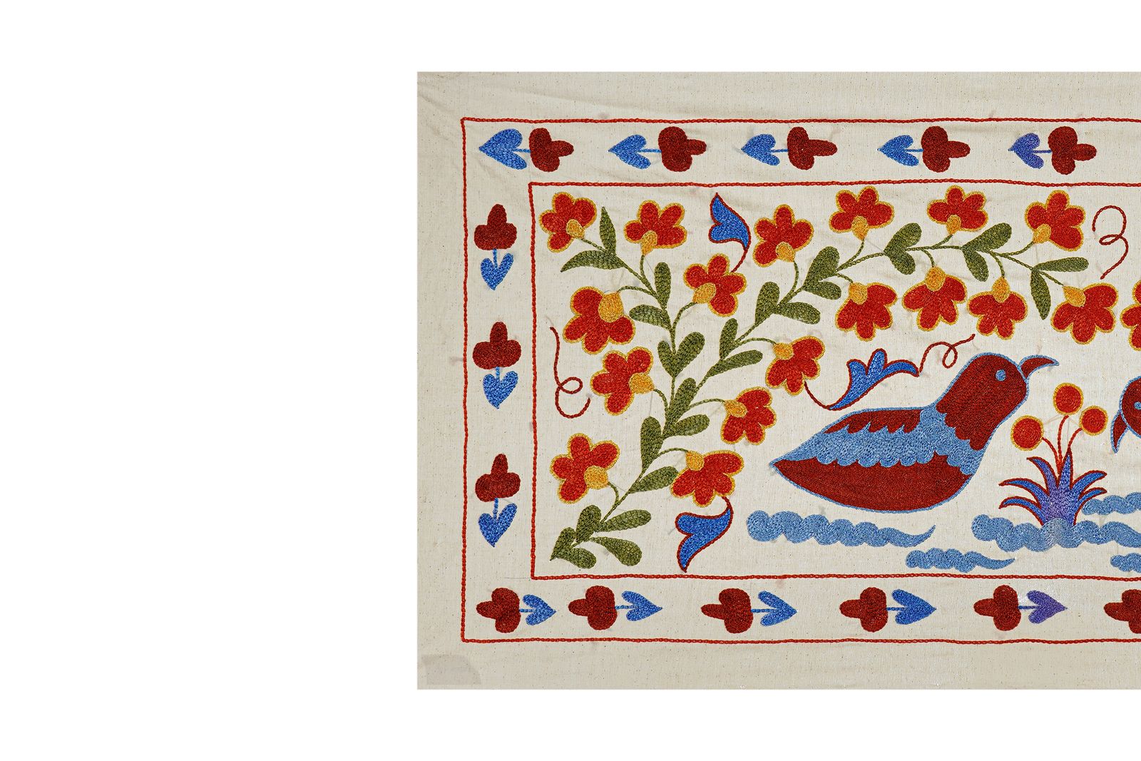 Unique Figural Suzani Throw | Bird Or Duck Motif Square Boho Wall Decor 1'6'' X 3'2'' photo Textiles