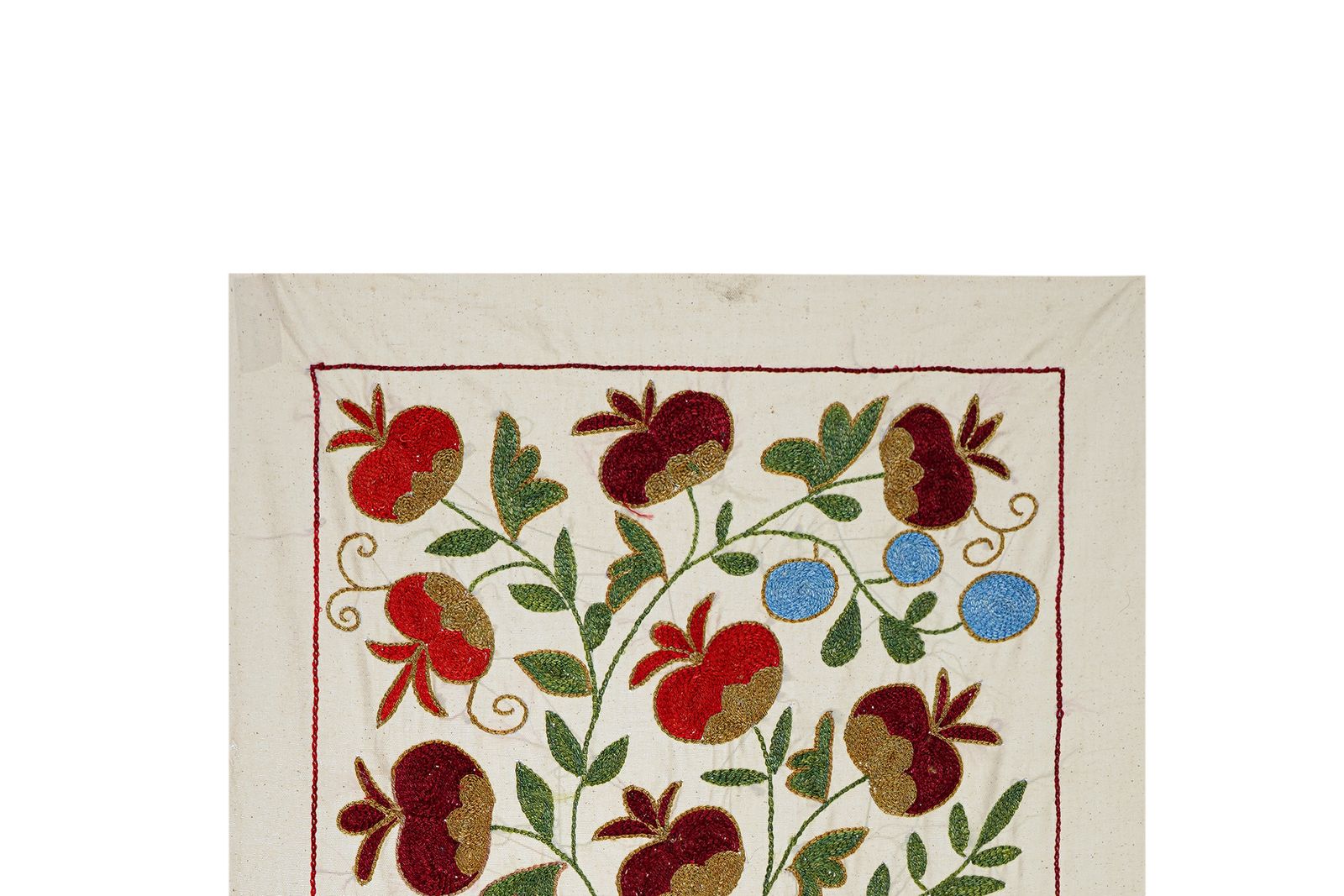 19th Century Suzani Tablecloth   Uzbek Cotton Wall Hanging   Duck Swan Embroidery Runner 1'6'' X 3'1'' photo vinterior