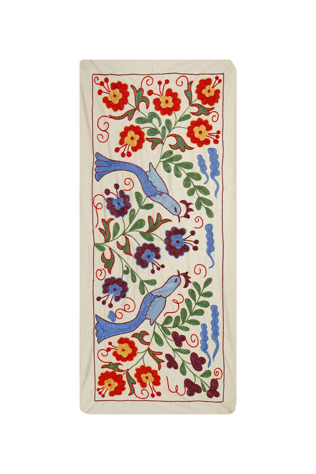 Decorative Suzani Embroidered Cotton Cloth – Featuring Traditional Bird And Floral Designs 1'5'' X 3'1''