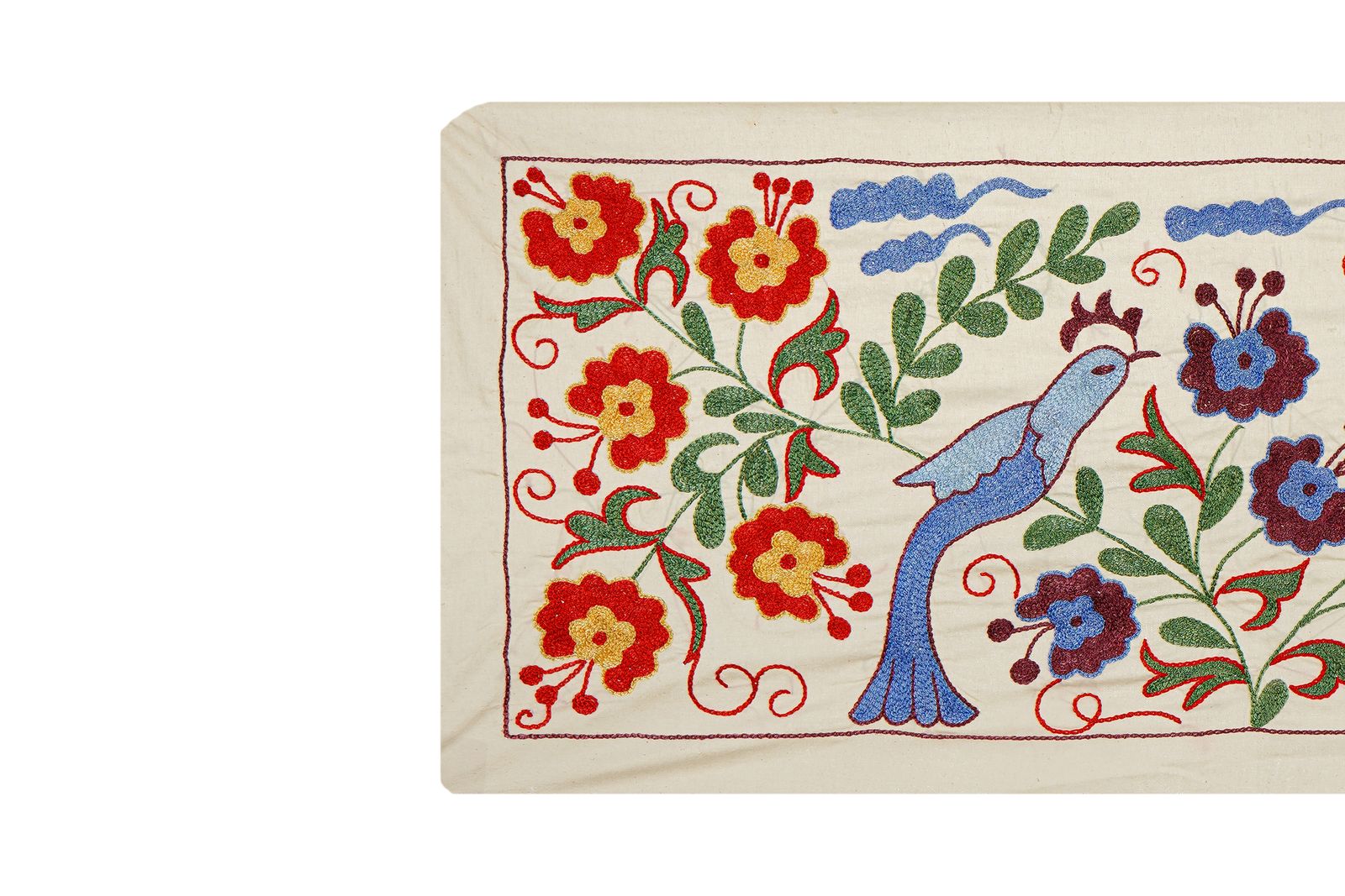 Decorative Suzani Embroidered Cotton Cloth – Featuring Traditional Bird And Floral Designs 1'5'' X 3'1'' photo 100.0