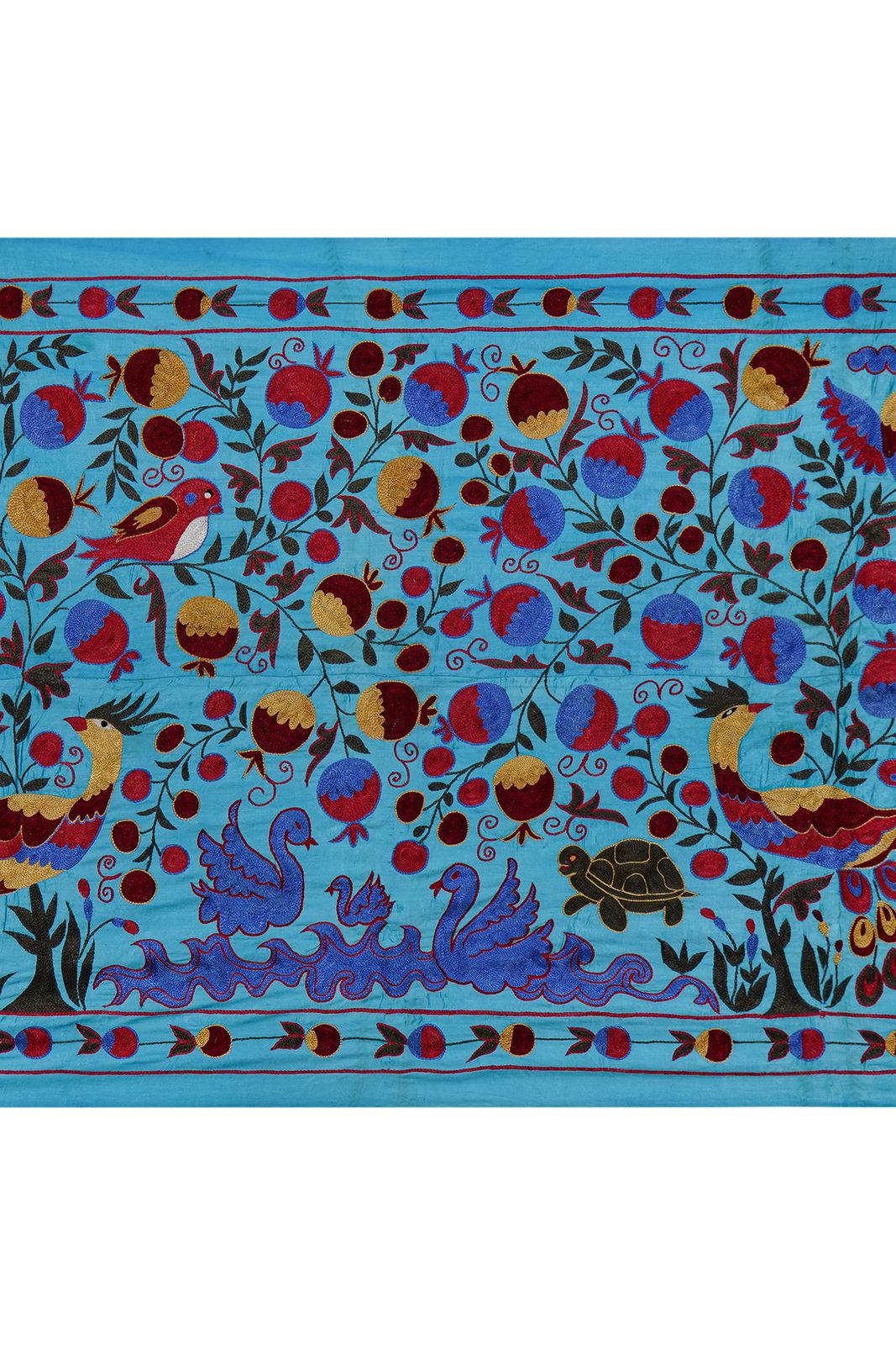 Blue Uzbek Suzani Textile – Peacock, Bird & Floral Motif 3'4'' X 6 photo vinterior