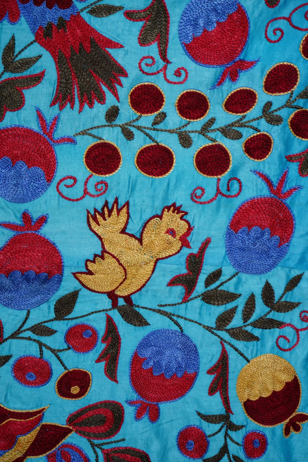 Blue Uzbek Suzani Textile – Peacock, Bird & Floral Motif 3'4'' X 6 photo buy