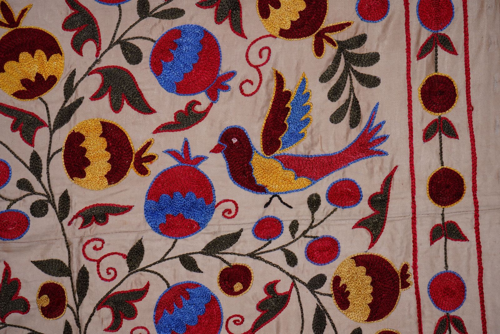 Handcrafted Uzbek Suzani Wall Tapestry – Folk Art Bird & Tree Design Decor 3'5'' X 6'1'' photo Textiles