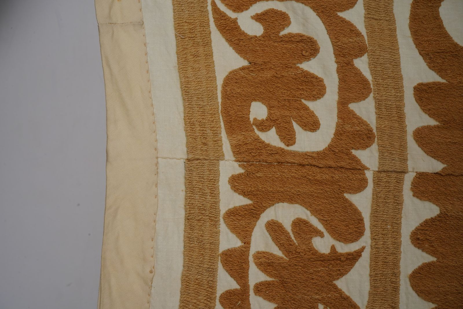 photo for sale Handmade Suzani Pattern Beige & Terracotta Textile – Boho Embroidered Table Decor 3'6'' X 4'2''