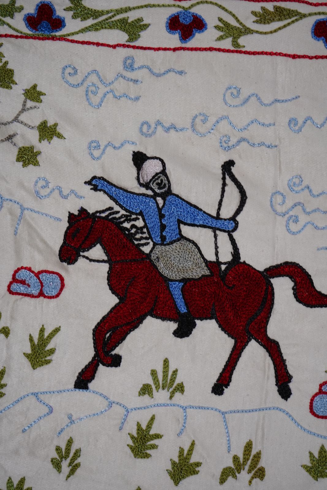 Uzbek Suzani Animal Tablecloth   Silk Cotton Blend Horse Runner 1'6'' X 6'1'' photo vinterior
