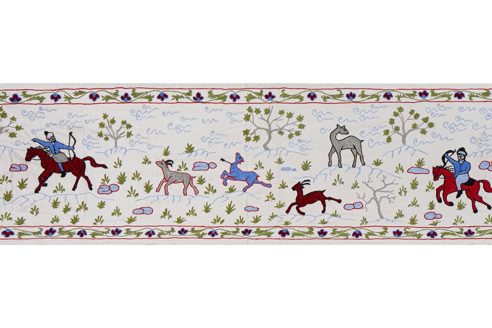 photo for sale Uzbek Suzani Animal Tablecloth   Silk Cotton Blend Horse Runner 1'6'' X 6'1''