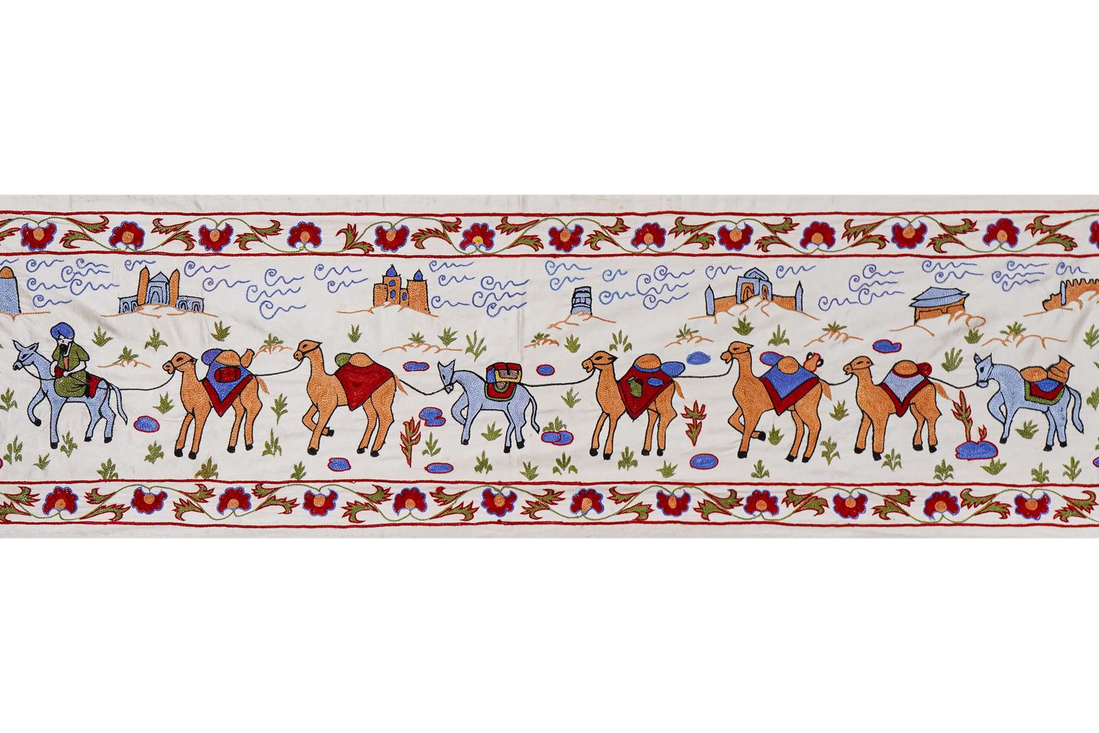 Uzbek Suzani Animal Tablecloth, Bukhara Wall Hanging Decor   Camel Cotton Runner 1'8'' X 6'1'' photo furniture