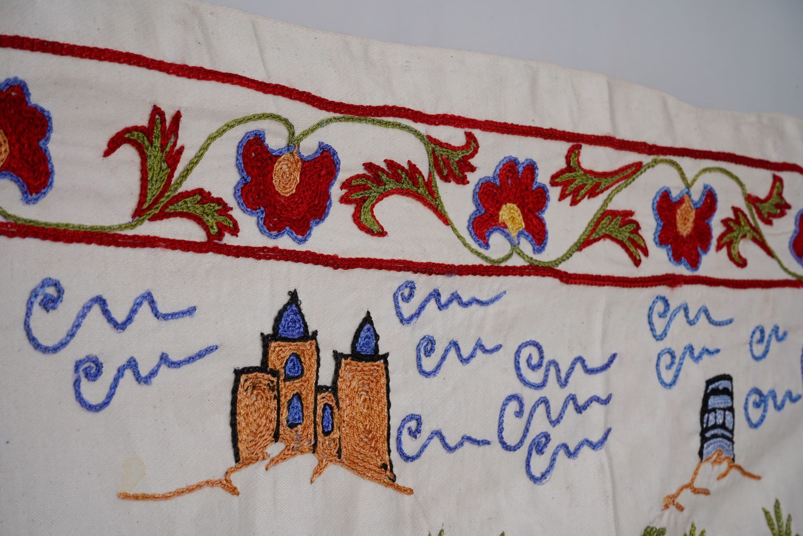 Uzbek Suzani Animal Tablecloth, Bukhara Wall Hanging Decor   Camel Cotton Runner 1'8'' X 6'1'' photo vinterior