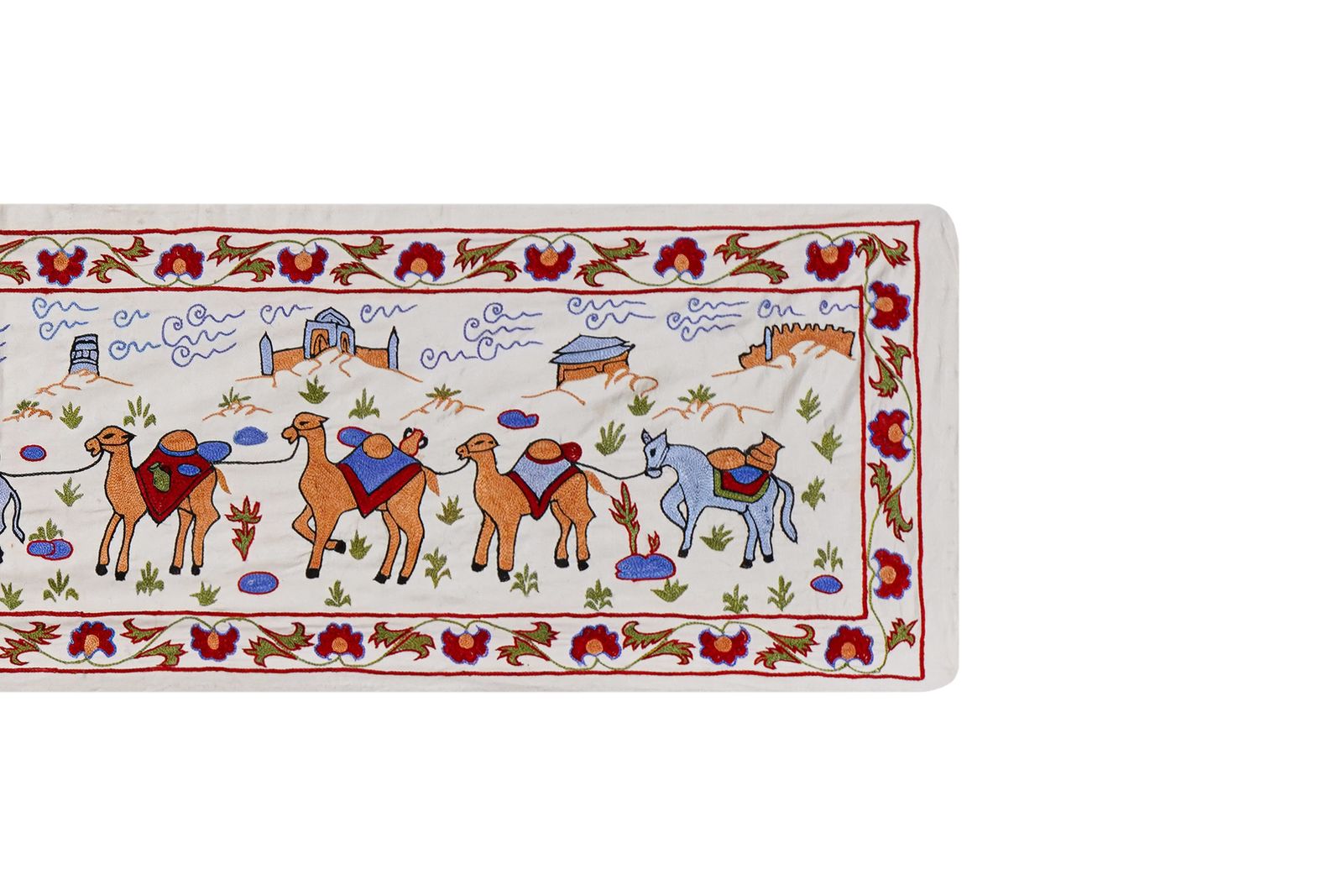 photo for sale Uzbek Suzani Animal Tablecloth, Bukhara Wall Hanging Decor   Camel Cotton Runner 1'8'' X 6'1''