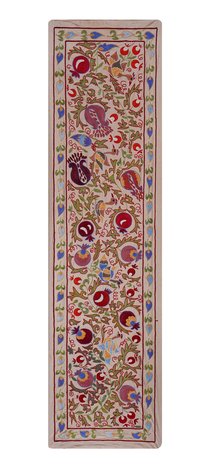 Floral Suzani Embroidery   Silk Cotton Blend Bird  Runner  1'8'' X 6'3'' photo Textiles