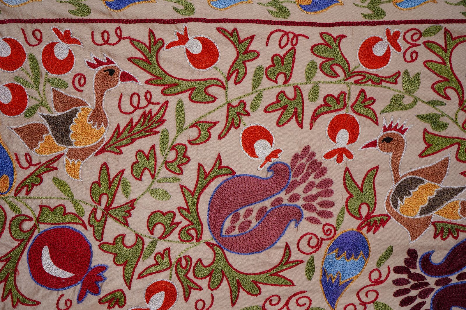 Floral Suzani Embroidery   Silk Cotton Blend Bird  Runner  1'8'' X 6'3'' photo 200.0