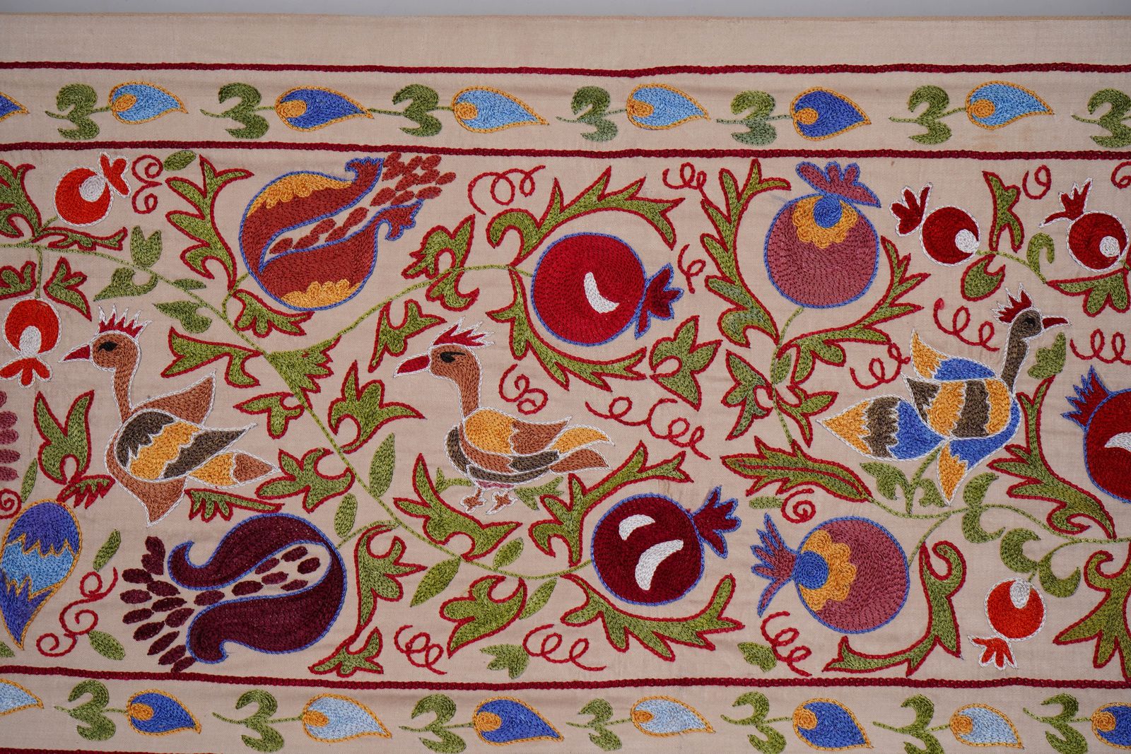 Floral Suzani Embroidery   Silk Cotton Blend Bird  Runner  1'8'' X 6'3'' photo buy