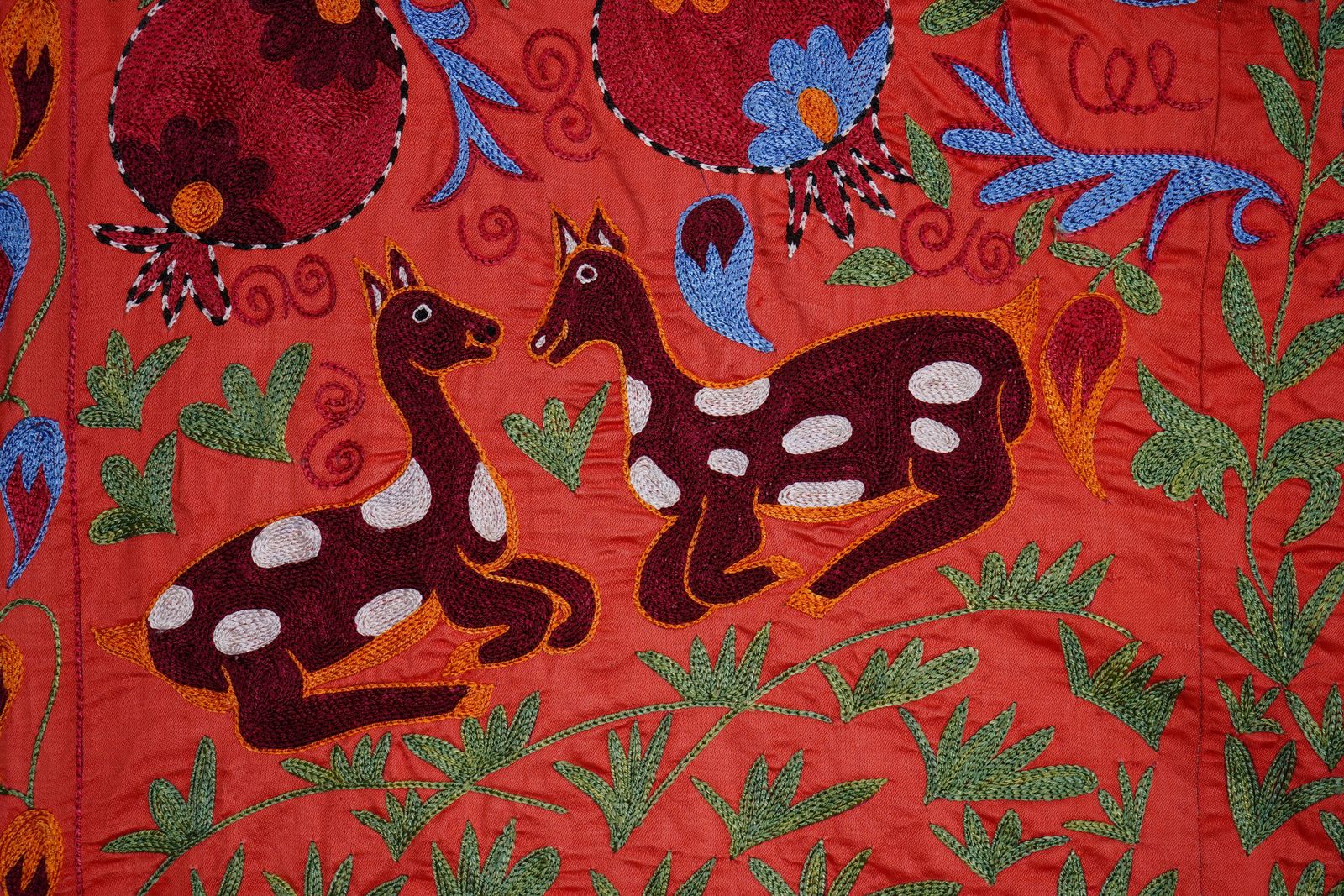 Red Uzbek Suzani Embroidered Wall Hanging – Floral Tree Of Life Horse And Deer Boho Textile Art 3'4'' X 6'1'' photo buy